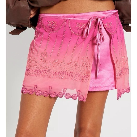 Free People Pants - Free People Pink Embroidered Wrap Skort